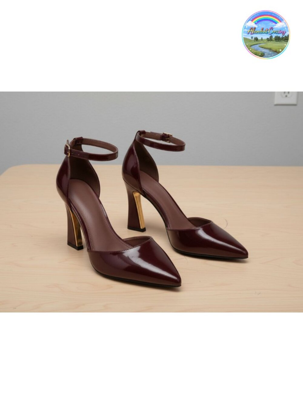 Womens Pointed Toe Ankle Strap High Heel Pumps Faux Leather
